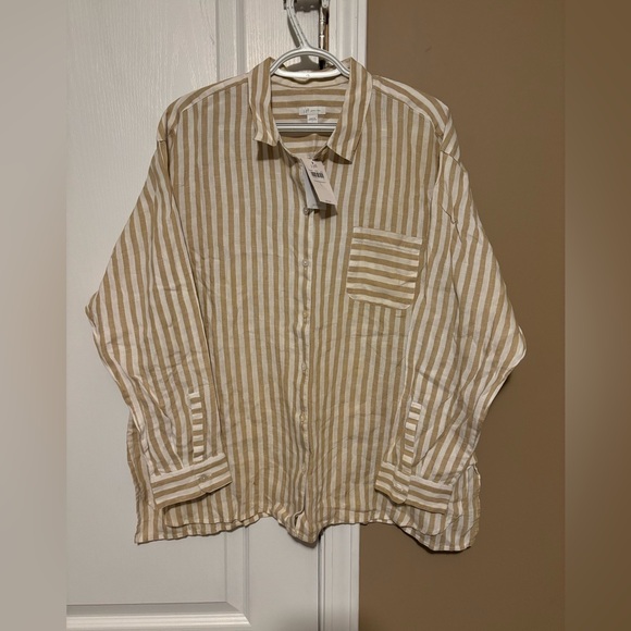J. Jill , Women’s Linen tan and white Striped Button-Up Shirt Size Large. - Picture 3 of 7